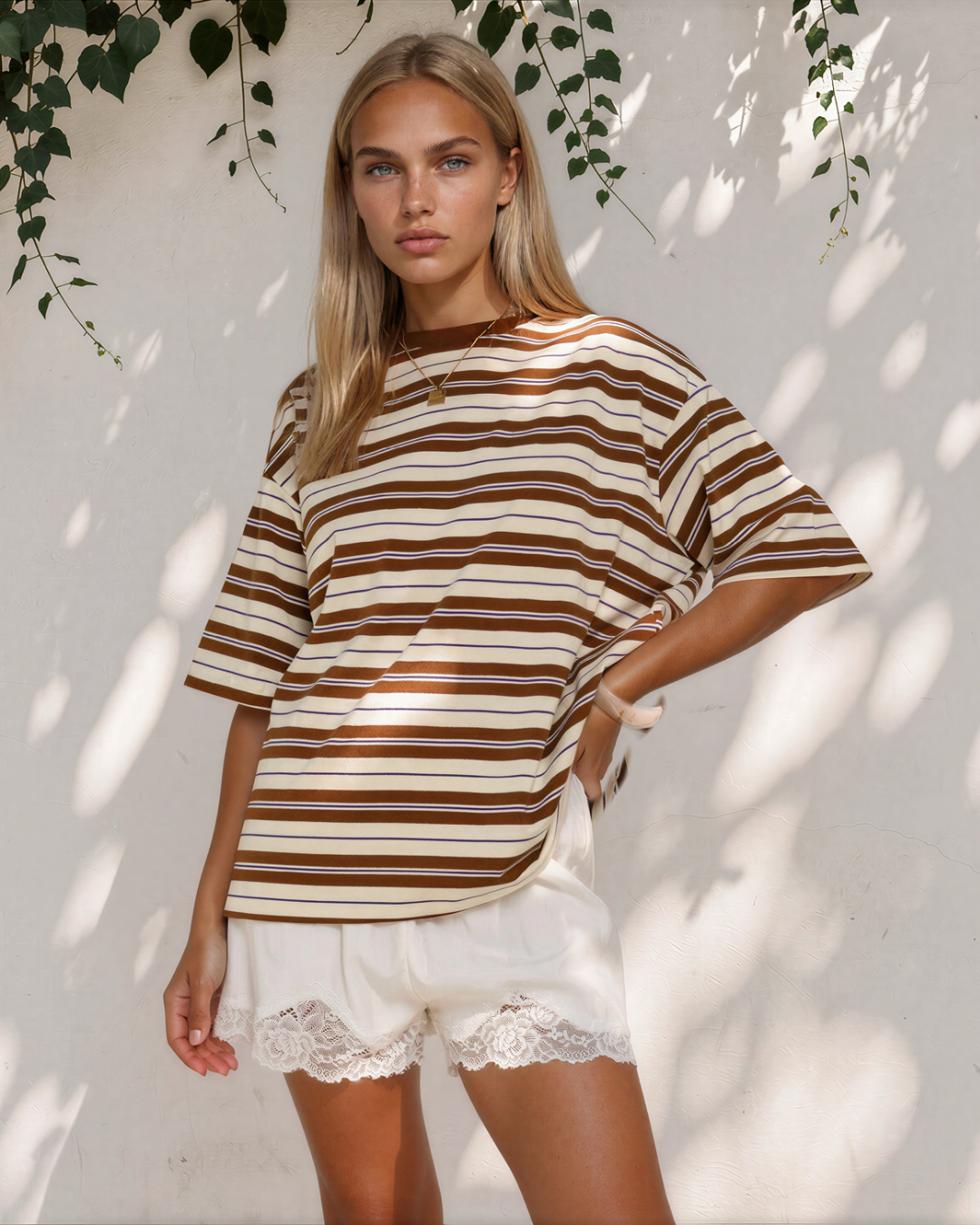 Rylan Brown Stripe Oversized Tee