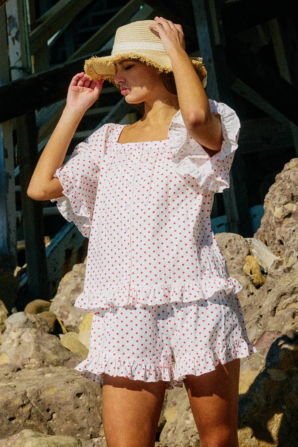 Roma Ruffled Hem Polka Dot Shorts