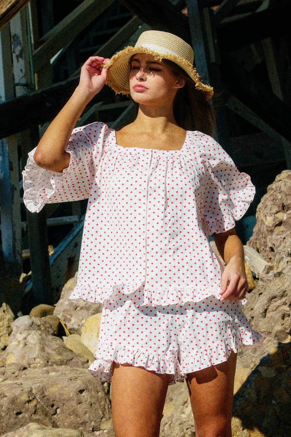 Roma Ruffled Hem Polka Dot Shorts