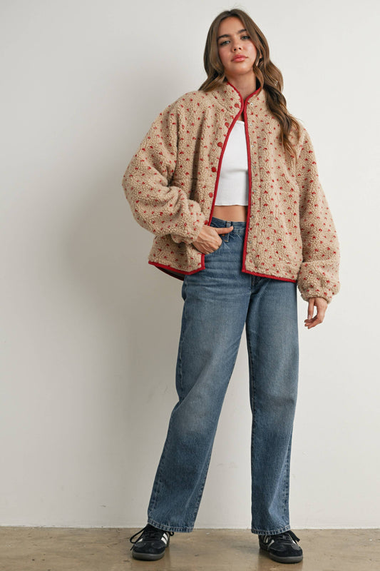 The Fern Dot Sherpa Fleece Snap Jacket