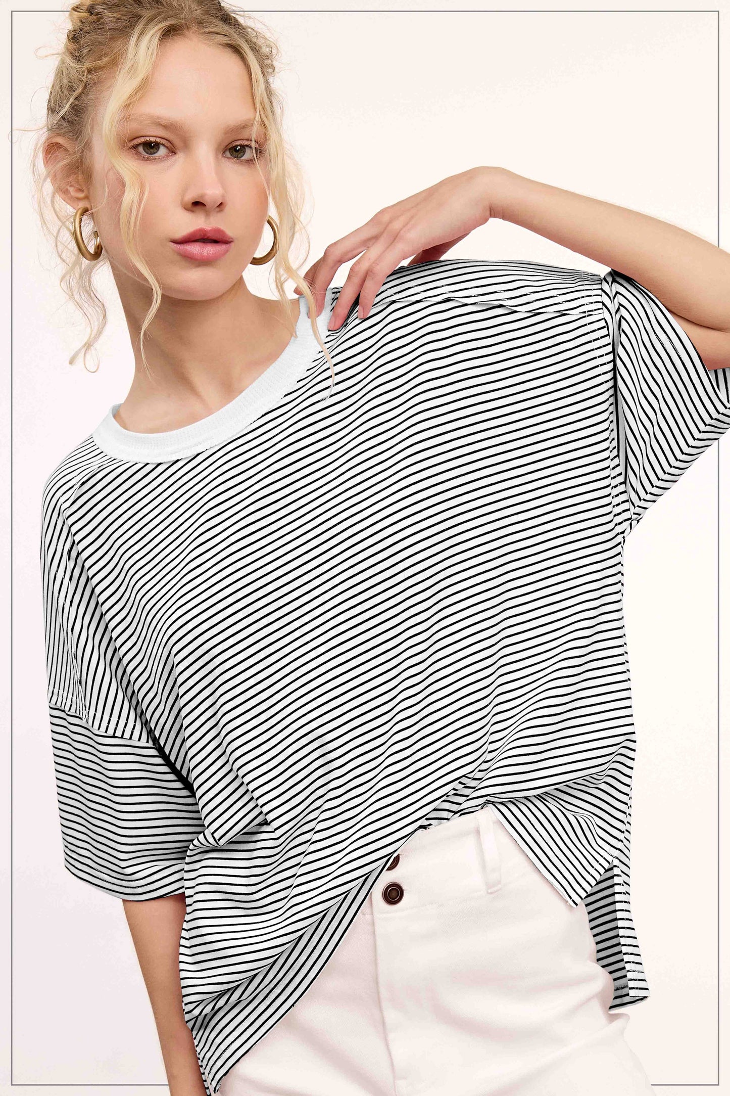 Striped Drop Shoulder Short Sleeve Top