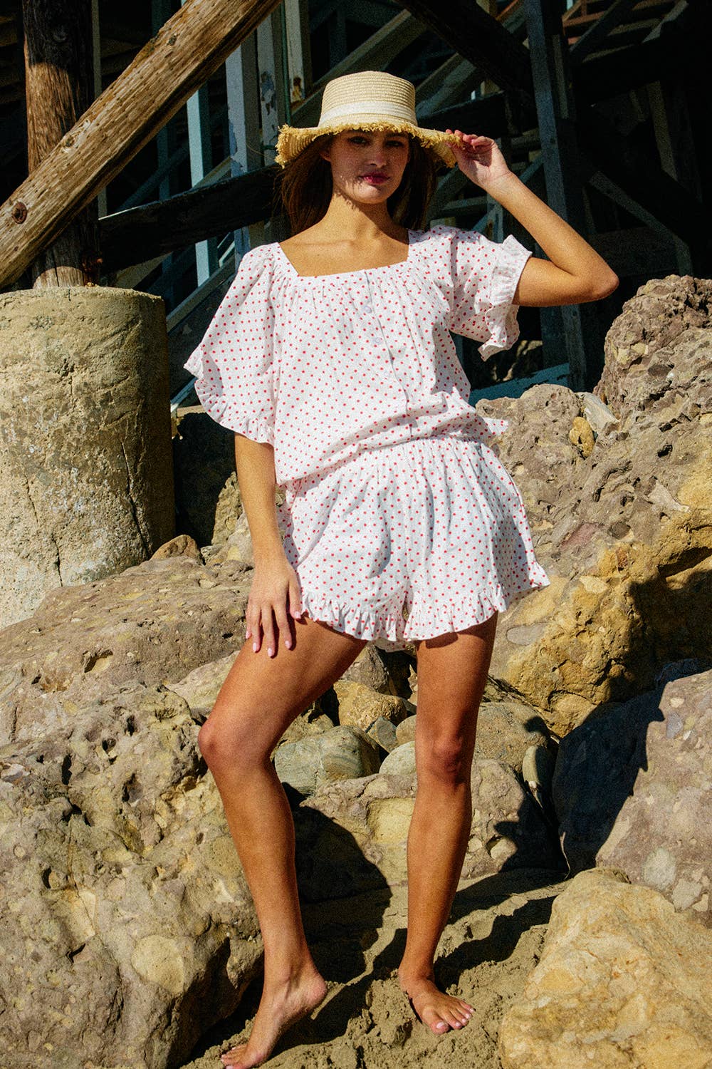 Roma Ruffled Hem Polka Dot Shorts