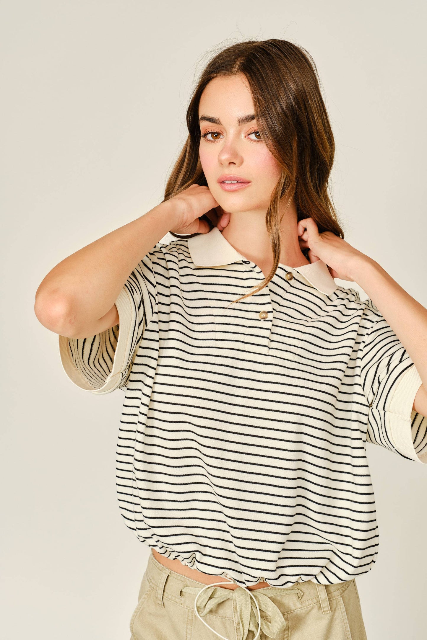 Striped Polo With Drawstring Hem