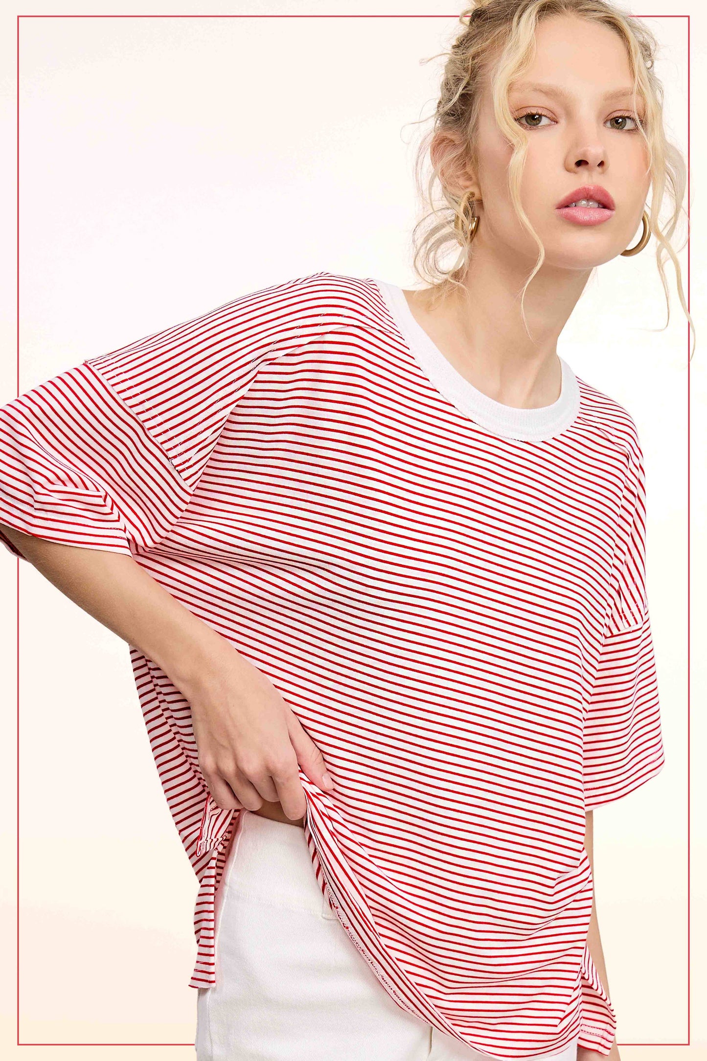 Striped Drop Shoulder Short Sleeve Top