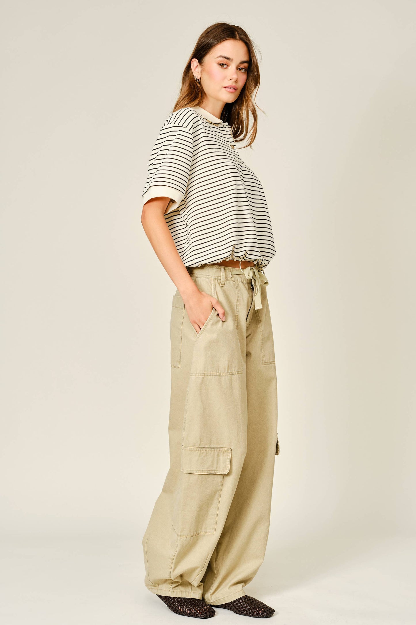 Striped Polo With Drawstring Hem