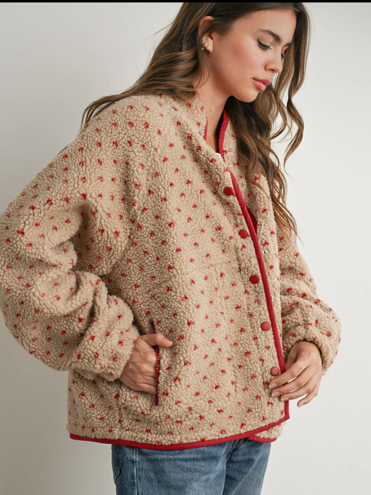 The Fern Dot Sherpa Fleece Snap Jacket