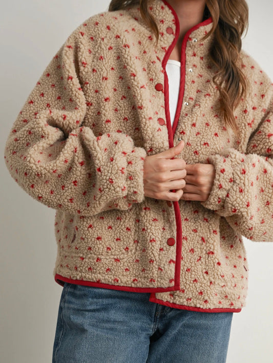 The Fern Dot Sherpa Fleece Snap Jacket