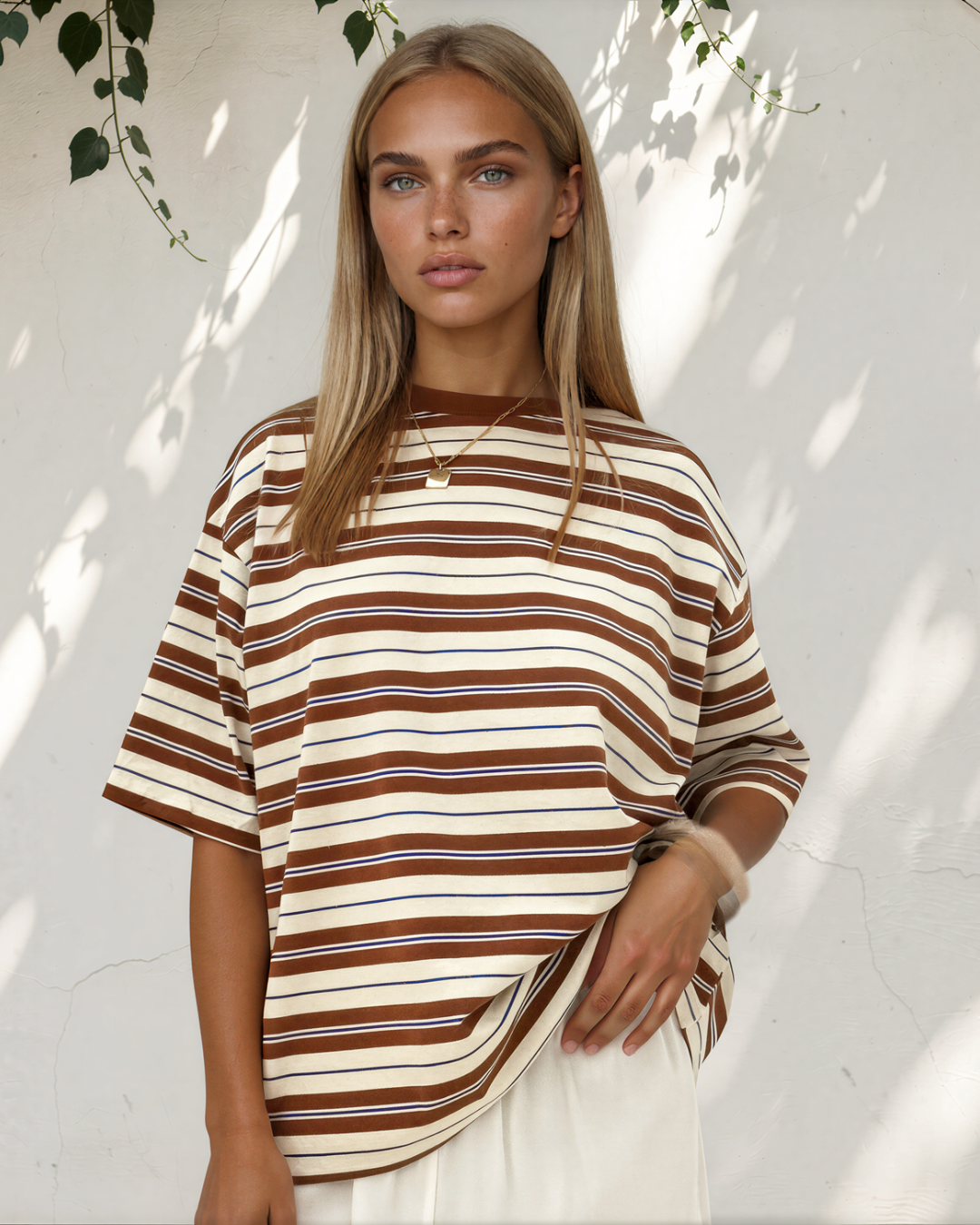 Rylan Brown Stripe Oversized Tee