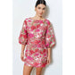 Luxe Metallic Floral Jacquard 3/4 Puff Mini Dress