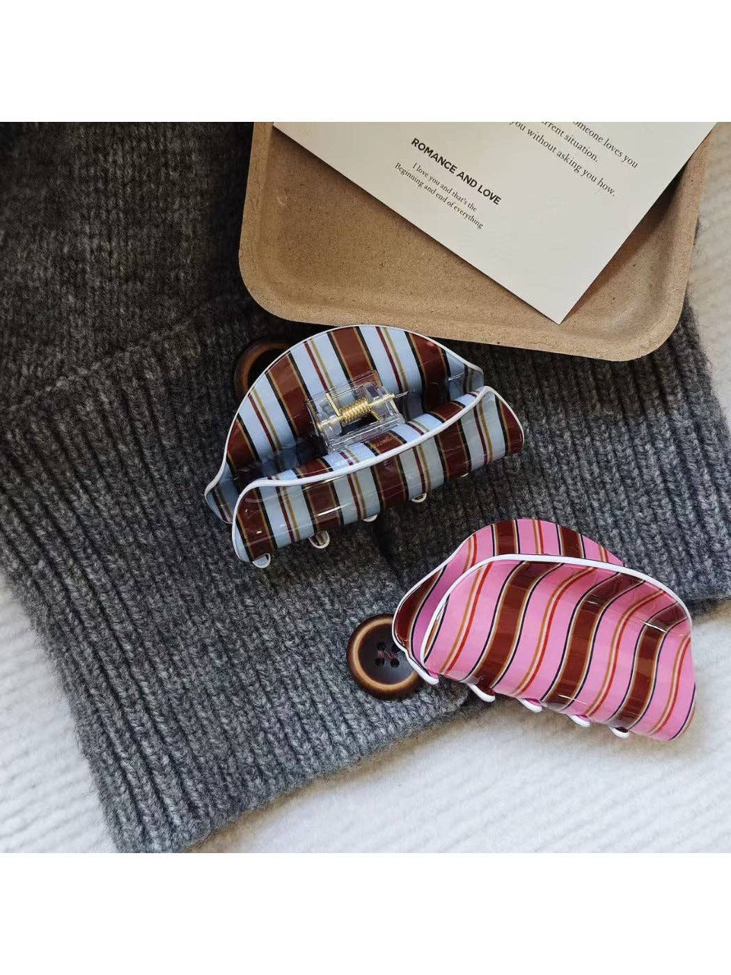Beau Striped Half Moon Hair Clip