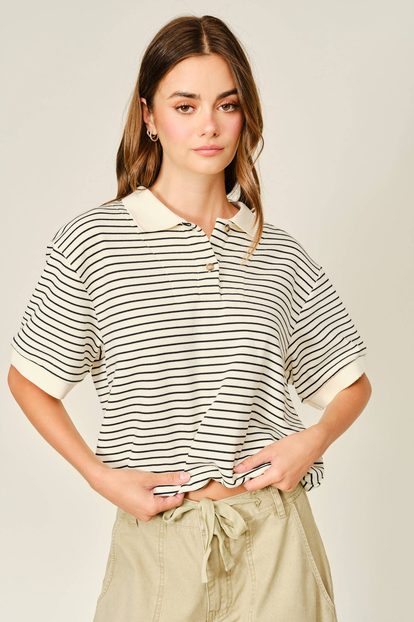 Striped Polo With Drawstring Hem