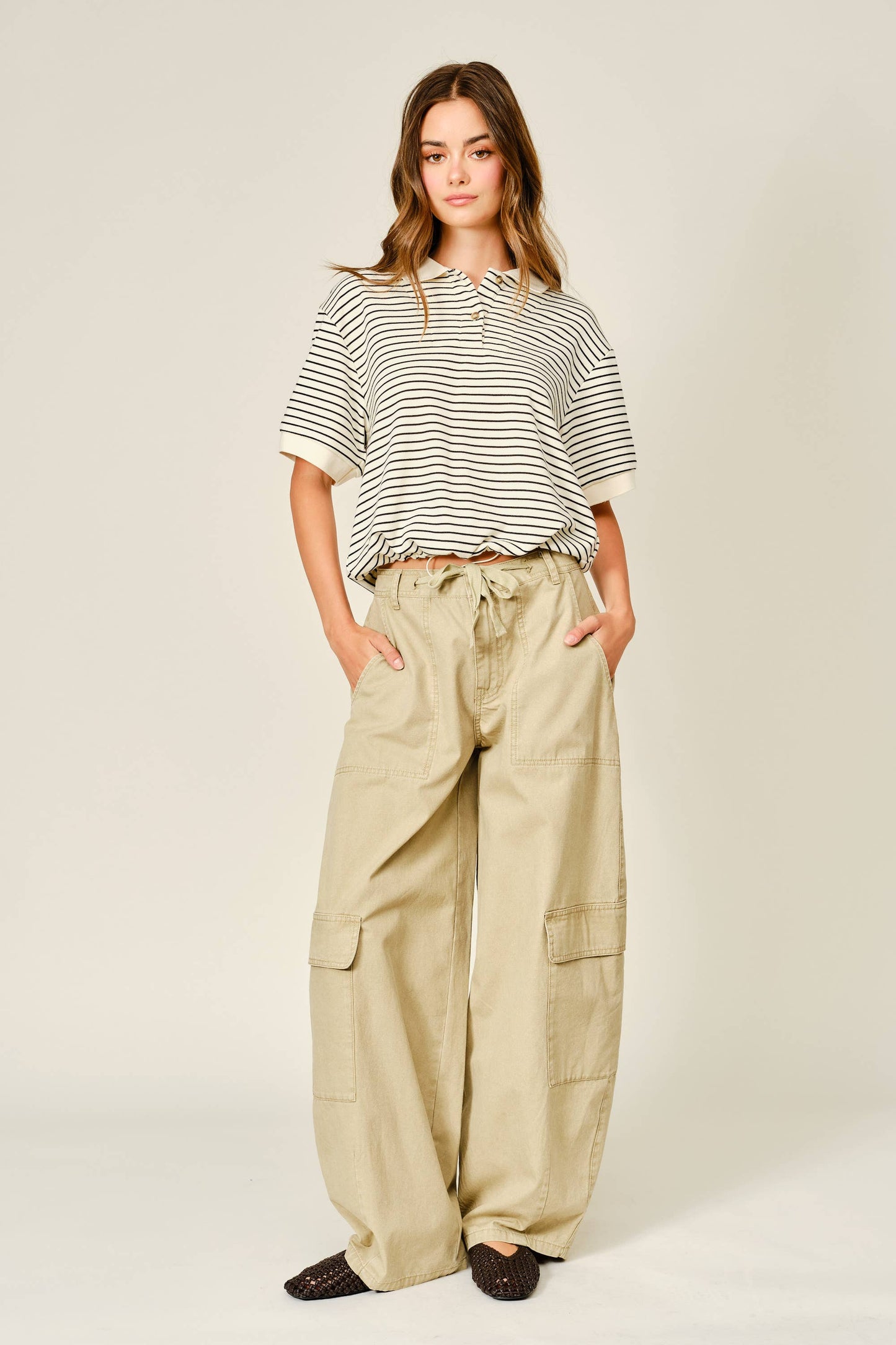 Striped Polo With Drawstring Hem