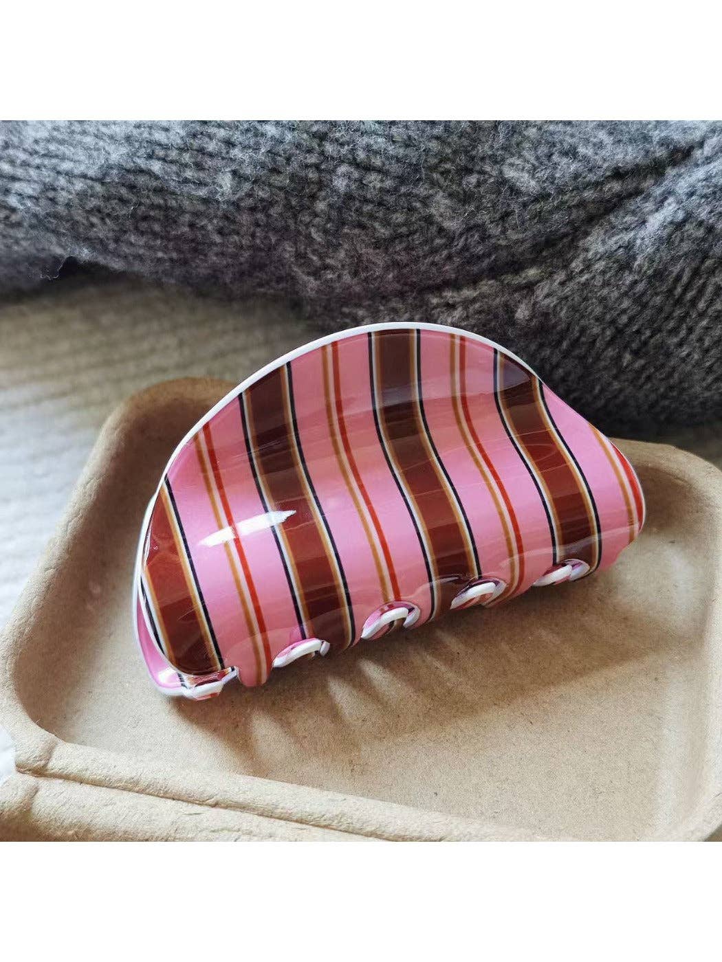 Beau Striped Half Moon Hair Clip