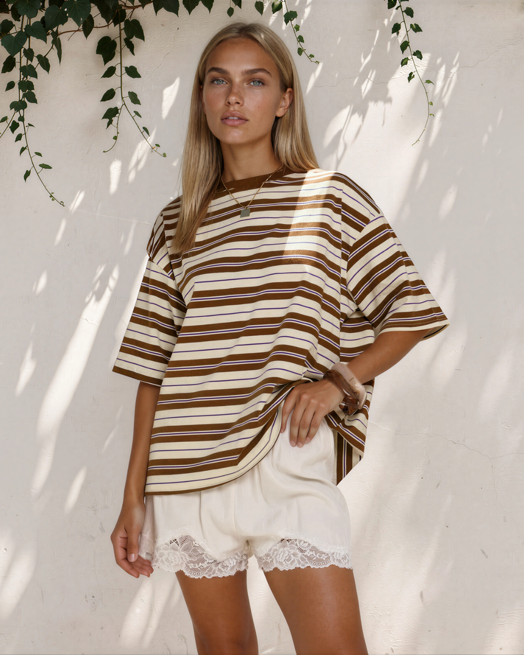 Rylan Brown Stripe Oversized Tee