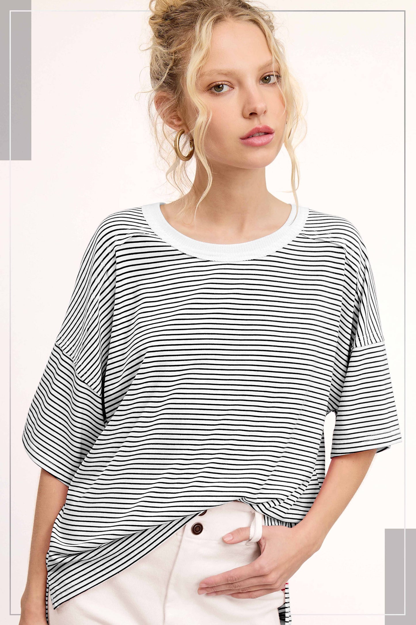 Striped Drop Shoulder Short Sleeve Top